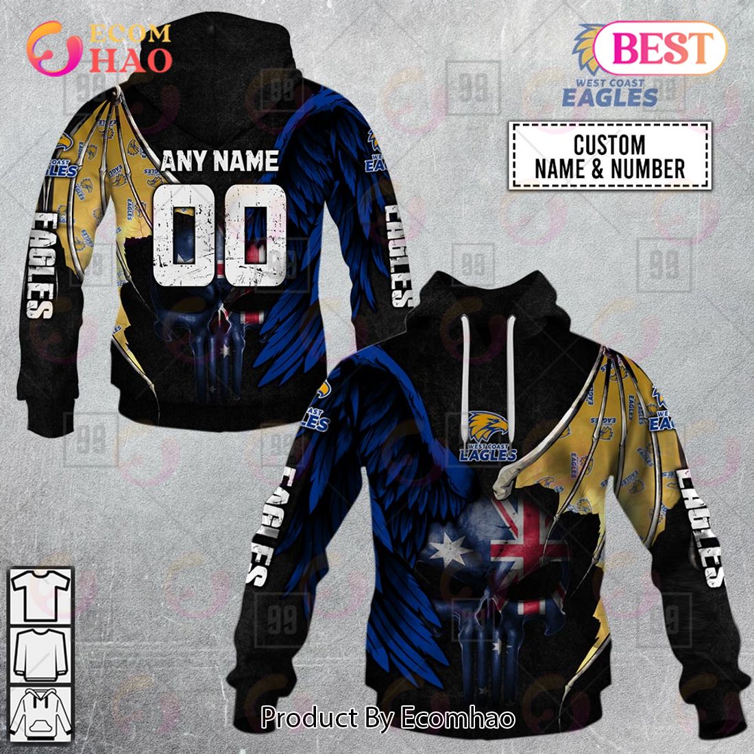 Personalized Wings AFL West Coast Eagles 3D Hoodie