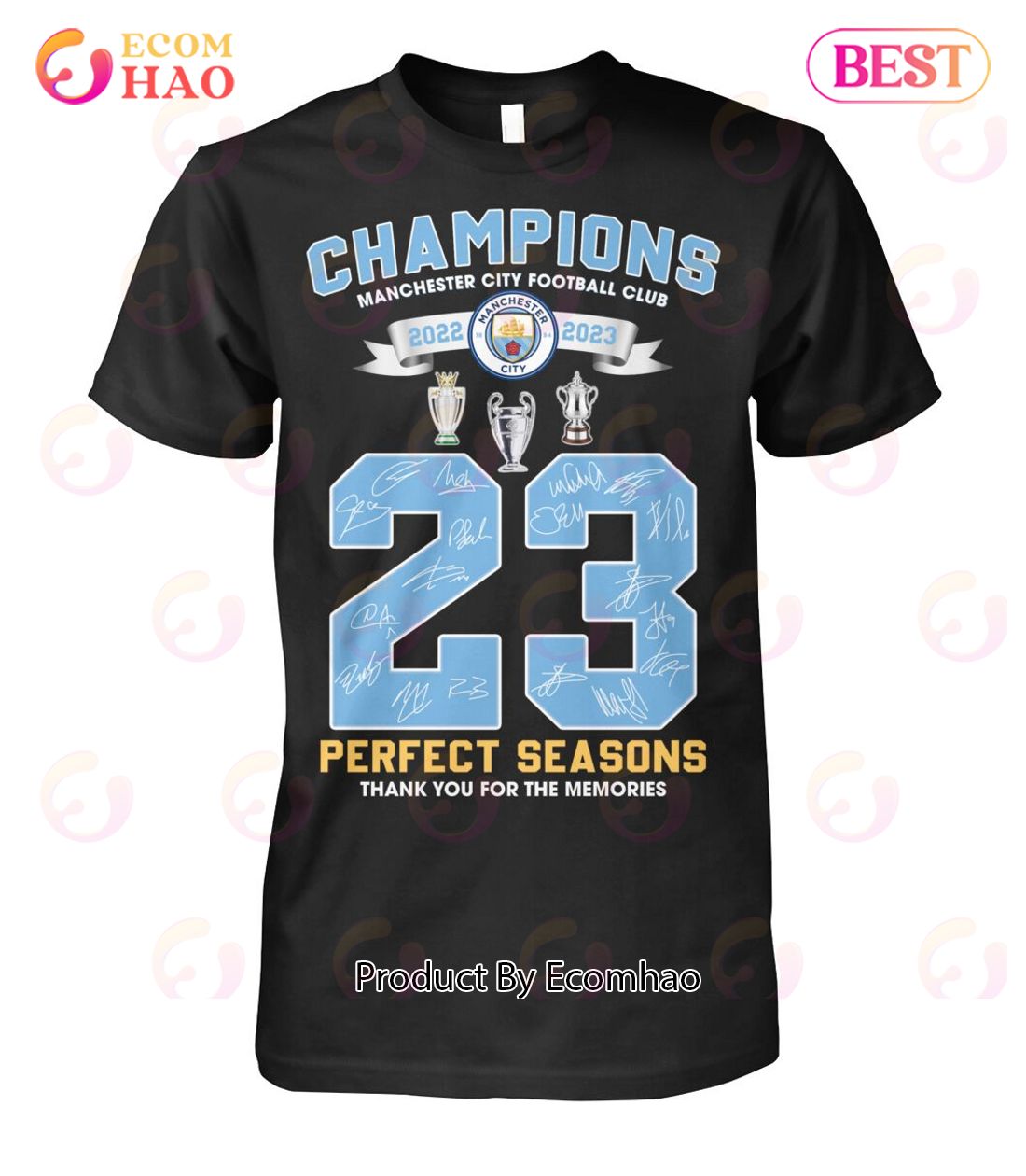 Champions Manchester City Football Club 2023 Perfect Seasons Thank You For The Memories T-Shirt