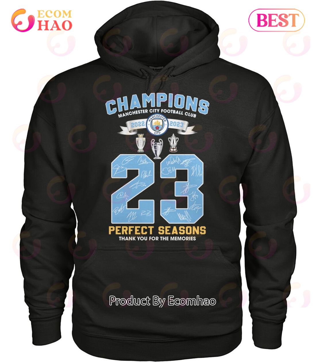 Champions Manchester City Football Club 2023 Perfect Seasons Thank You For The Memories T-Shirt