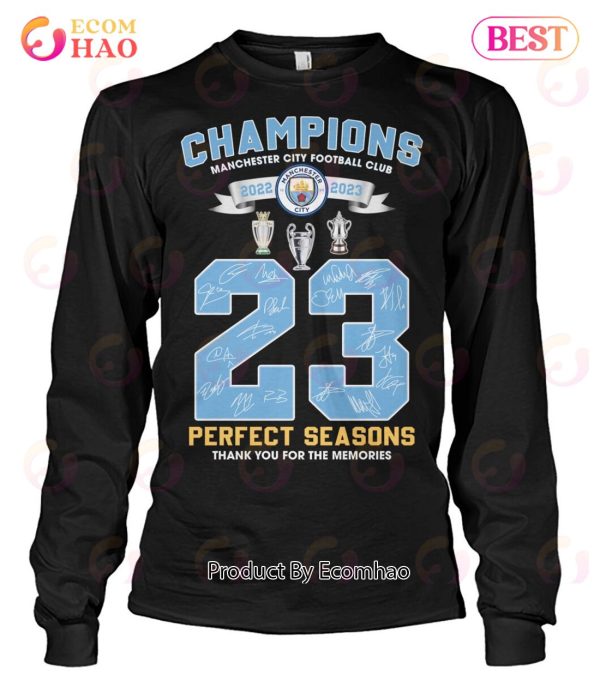 Champions Manchester City Football Club 2023 Perfect Seasons Thank You For The Memories T-Shirt