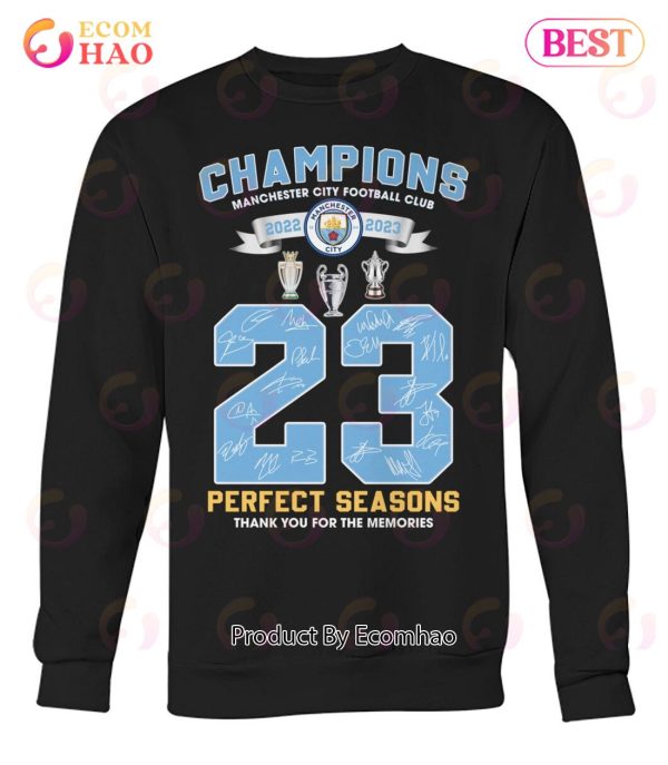 Champions Manchester City Football Club 2023 Perfect Seasons Thank You For The Memories T-Shirt