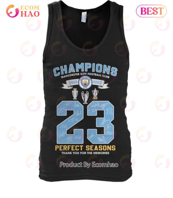 Champions Manchester City Football Club 2023 Perfect Seasons Thank You For The Memories T-Shirt