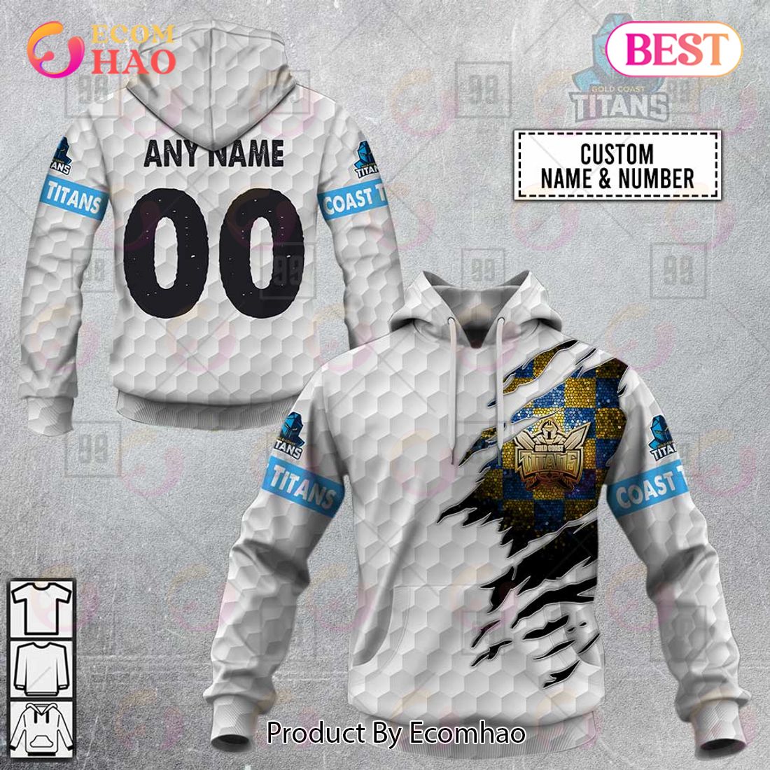 Personalized NRL Gold Coast Titans Golf 3D Hoodie