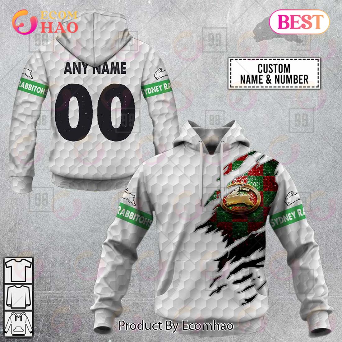 Personalized NRL South Sydney Rabbitohs Golf 3D Hoodie