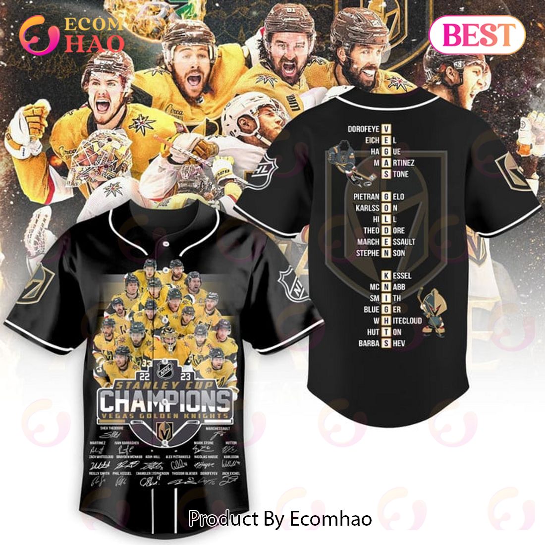 NHL Vegas Golden Knights Stanley Cup Champions 2023 Black Baseball Jersey