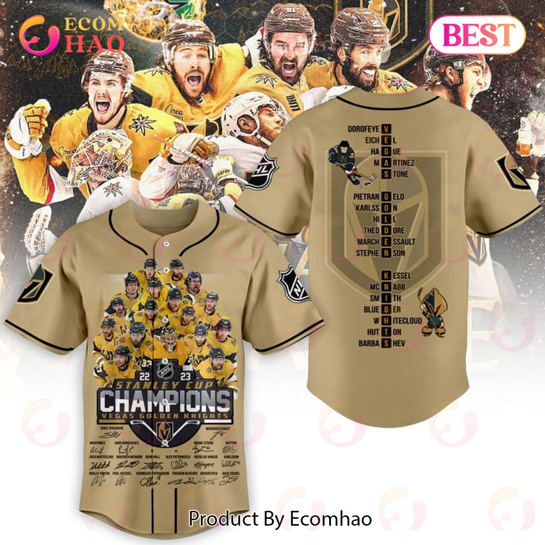 NHL Vegas Golden Knights Stanley Cup Champions 2023 Gold Baseball Jersey