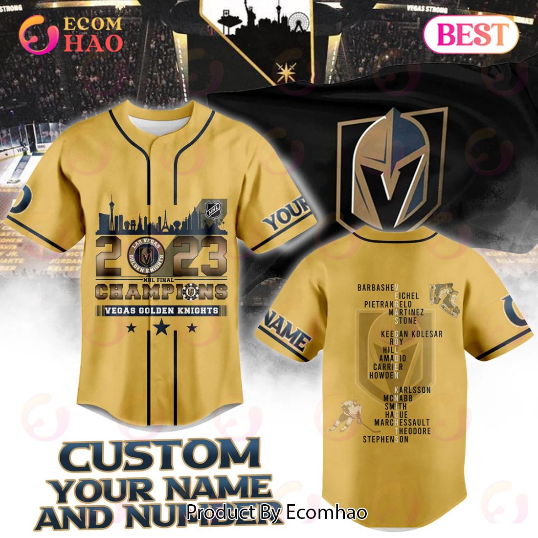 Vegas Golden Knights Stanley Cup Champions 2023 Gold Baseball Jersey