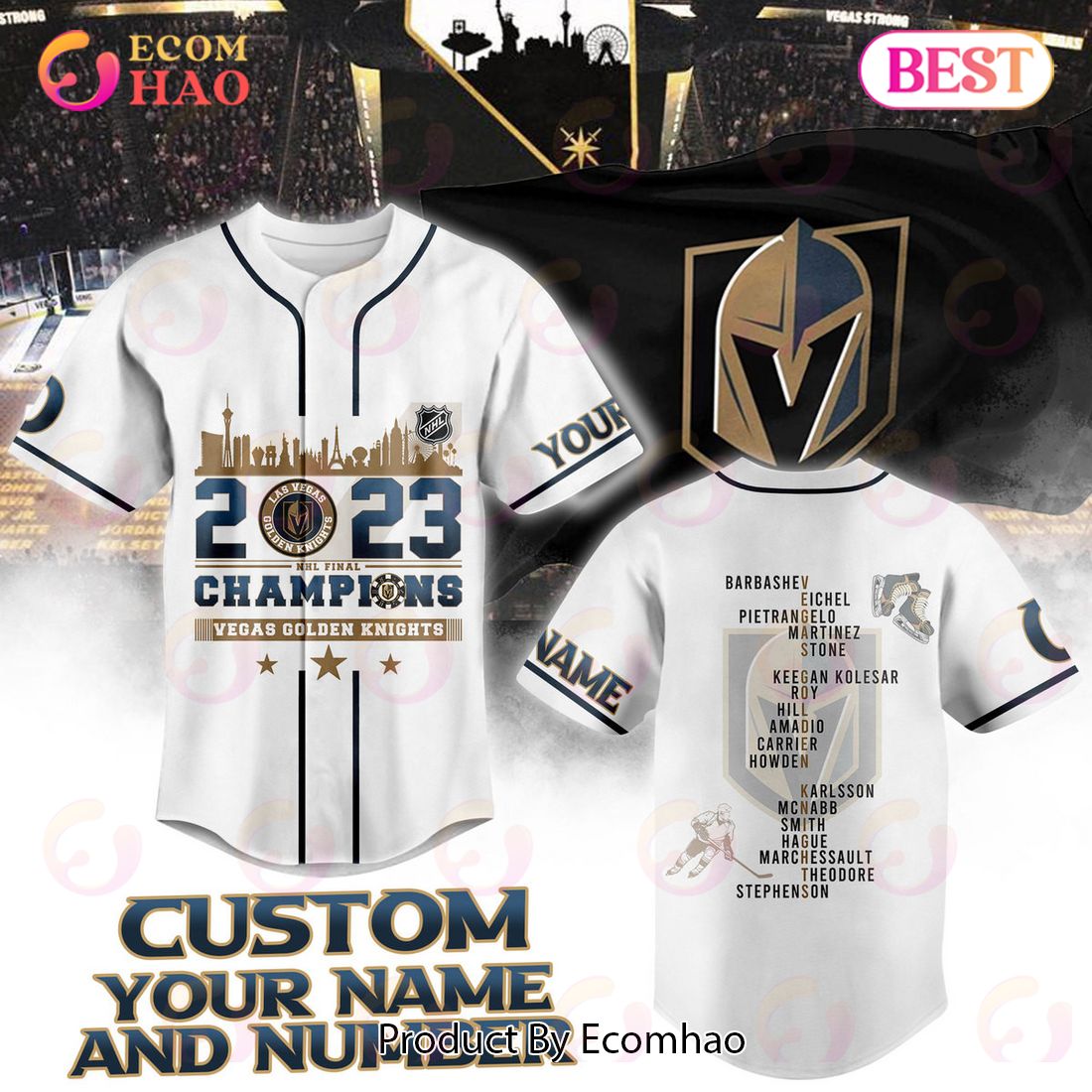 Vegas Golden Knights Stanley Cup Champions 2023 White Baseball Jersey