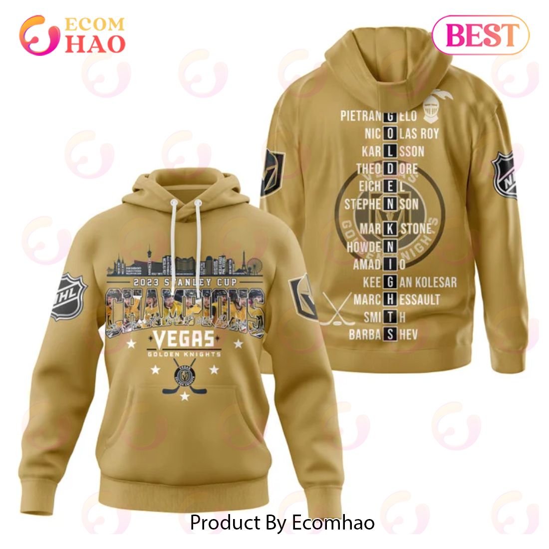 NHL Vegas Golden Knights Stanley Cup Champions 2023 Gold 3D Hoodie