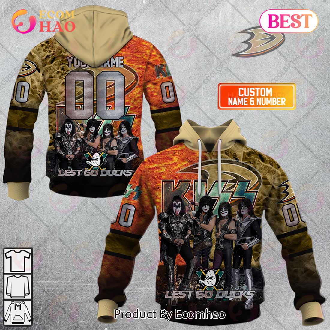 Personalized NHL Anaheim Ducks Special Design With Kiss Band Hoodie All Over Print