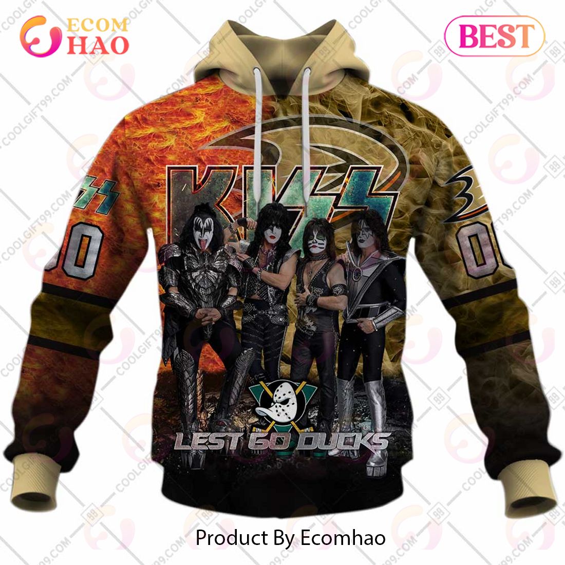 Personalized NHL Anaheim Ducks Special Design With Kiss Band Hoodie All Over Print