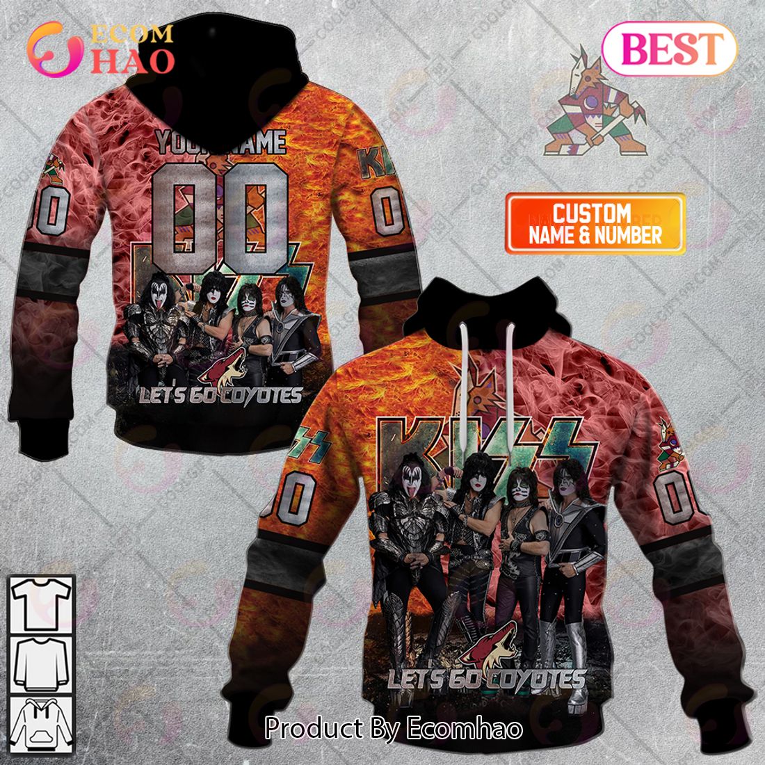 Personalized NHL Arizona Coyotes Special Design With Kiss Band Hoodie All Over Print