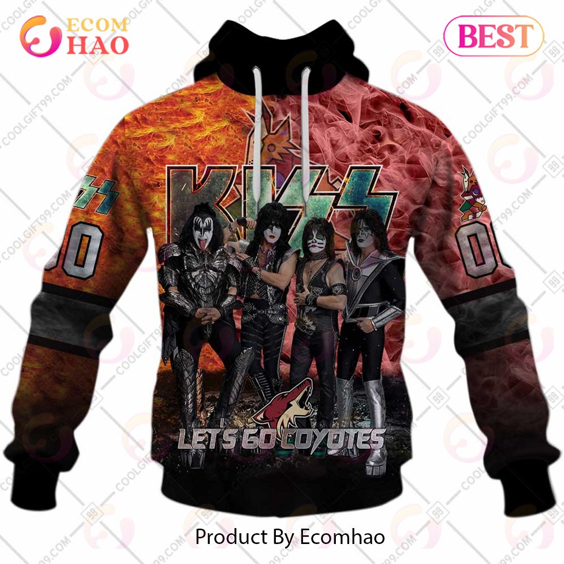 Personalized NHL Arizona Coyotes Special Design With Kiss Band Hoodie All Over Print