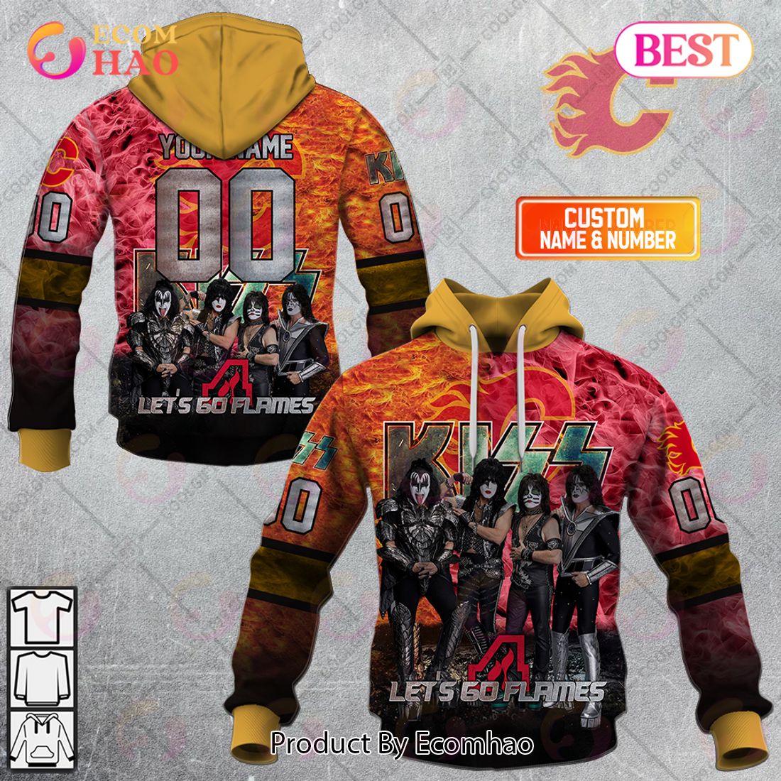 Personalized NHL Calgary Flames Special Design With Kiss Band Hoodie All Over Print