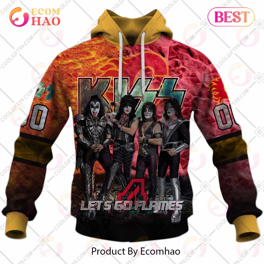 Personalized NHL Calgary Flames Special Design With Kiss Band Hoodie All Over Print