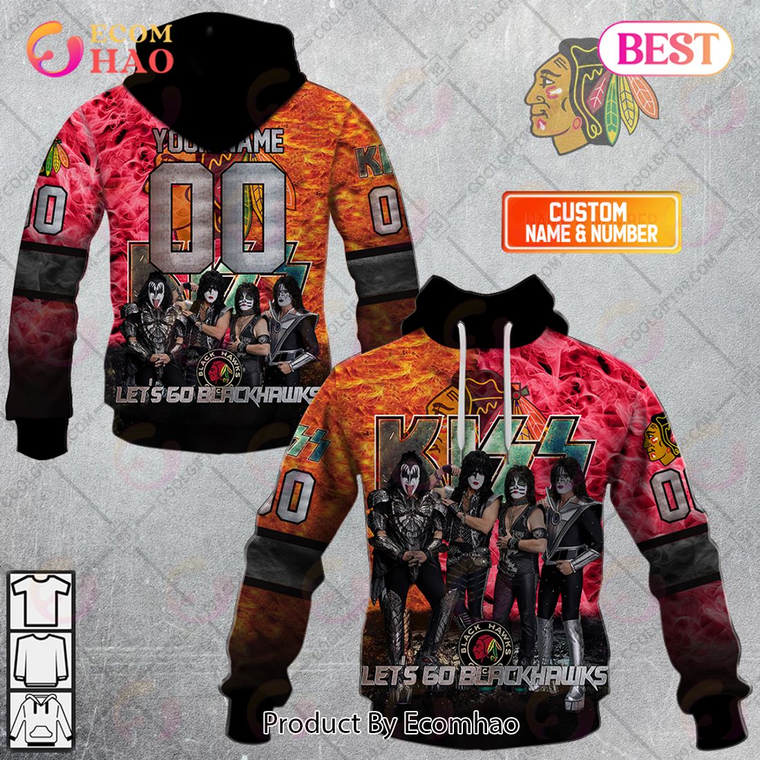 Personalized NHL Chicago Blackhawks Special Design With Kiss Band Hoodie All Over Print