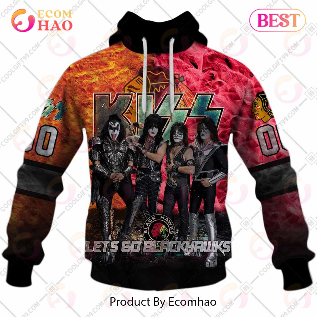 Personalized NHL Chicago Blackhawks Special Design With Kiss Band Hoodie All Over Print