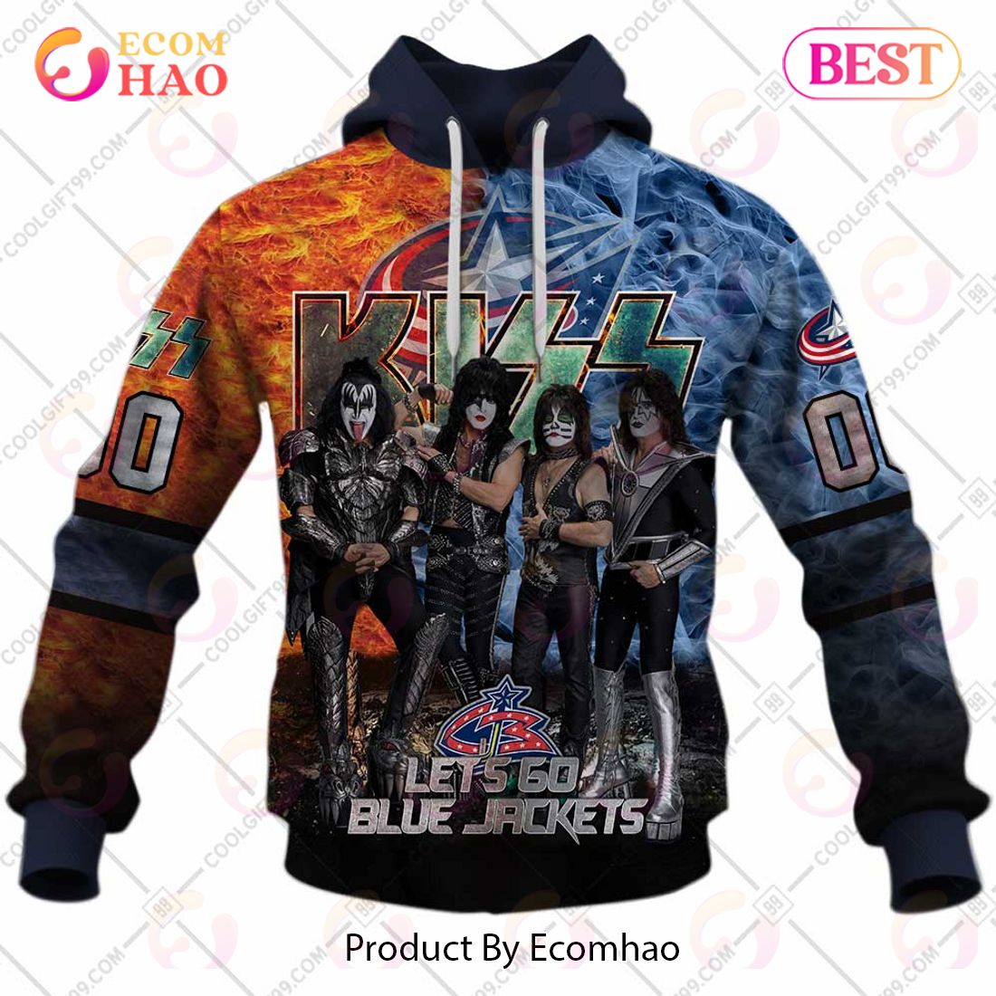 Personalized NHL Columbus Blue Jackets Special Design With Kiss Band Hoodie All Over Print