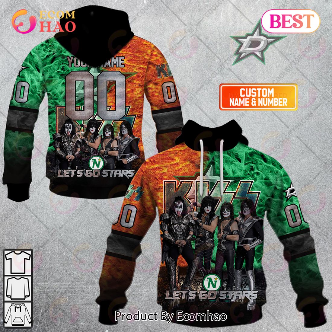 Personalized NHL Dallas Stars Special Design With Kiss Band Hoodie All Over Print