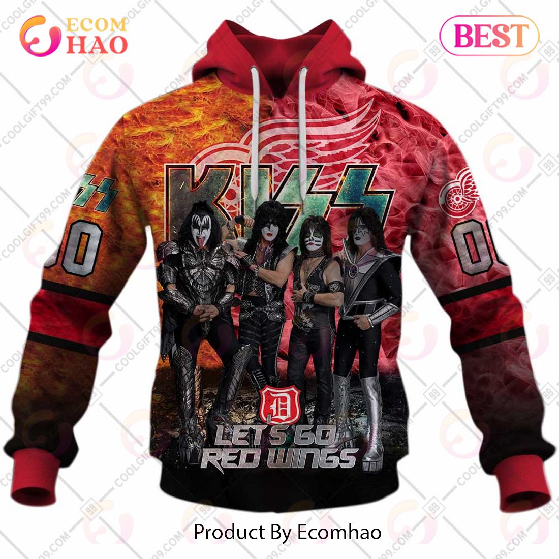 Personalized NHL Detroit Red Wings Special Design With Kiss Band Hoodie All Over Print