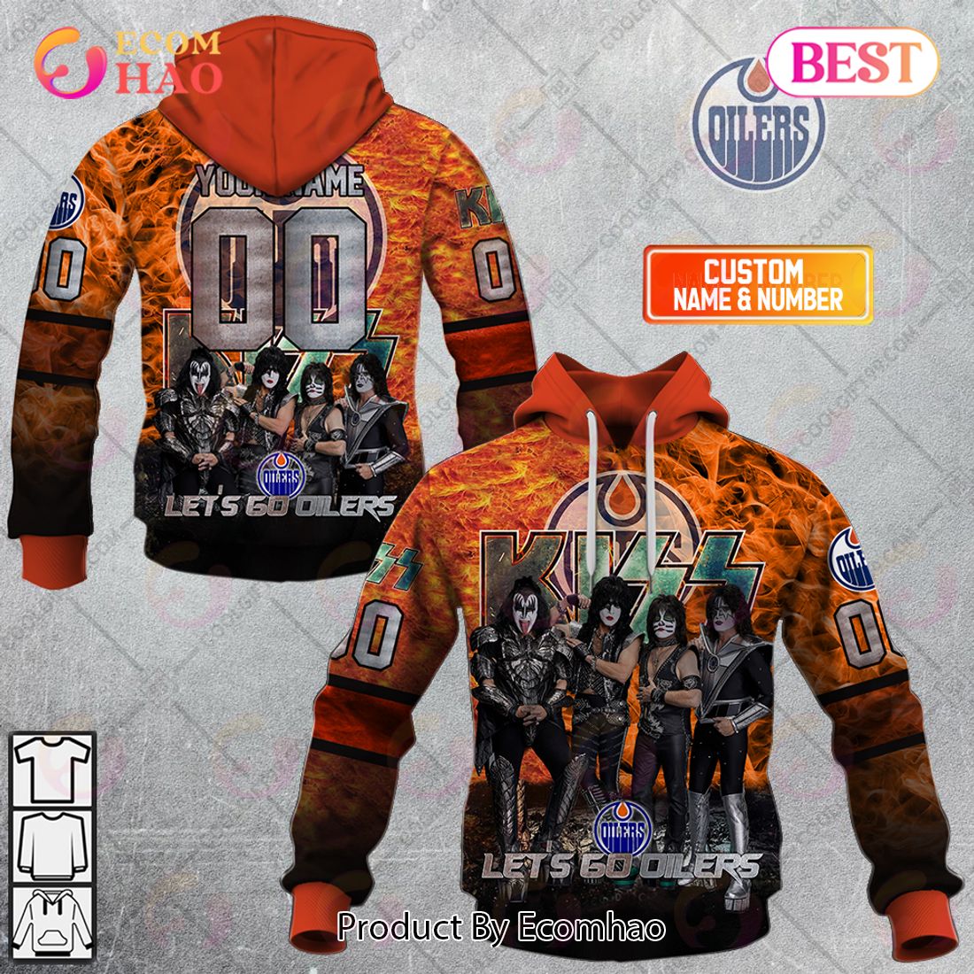 Personalized NHL Edmonton Oilers Special Design With Kiss Band Hoodie All Over Print