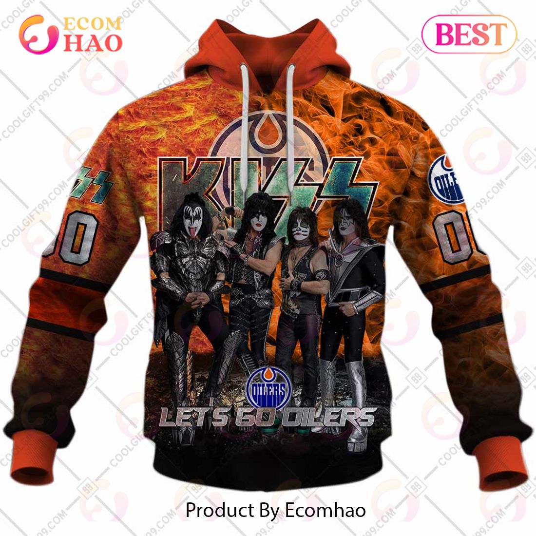 Personalized NHL Edmonton Oilers Special Design With Kiss Band Hoodie All Over Print