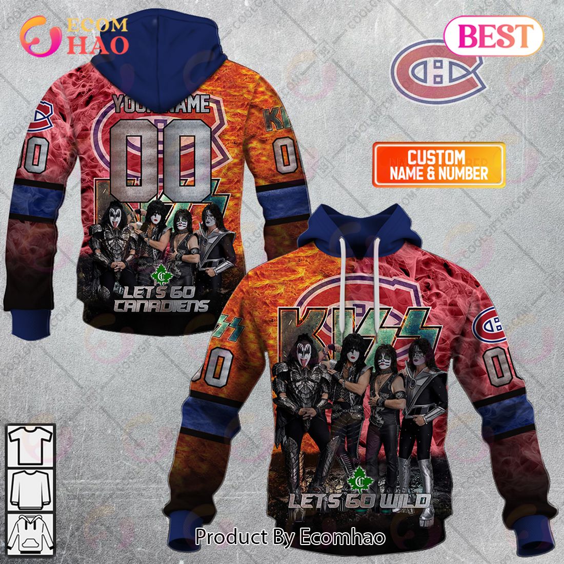 Personalized NHL Montreal Canadiens Special Design With Kiss Band Hoodie All Over Print