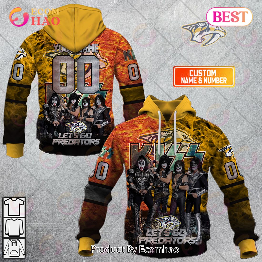 Personalized NHL Nashville Predators Special Design With Kiss Band Hoodie All Over Print