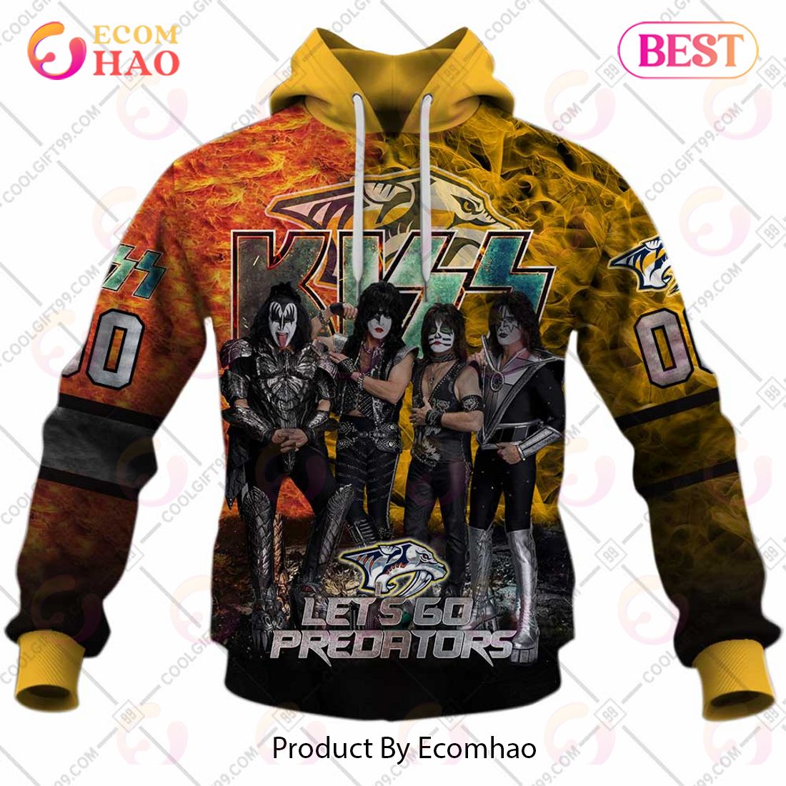 Personalized NHL Nashville Predators Special Design With Kiss Band Hoodie All Over Print