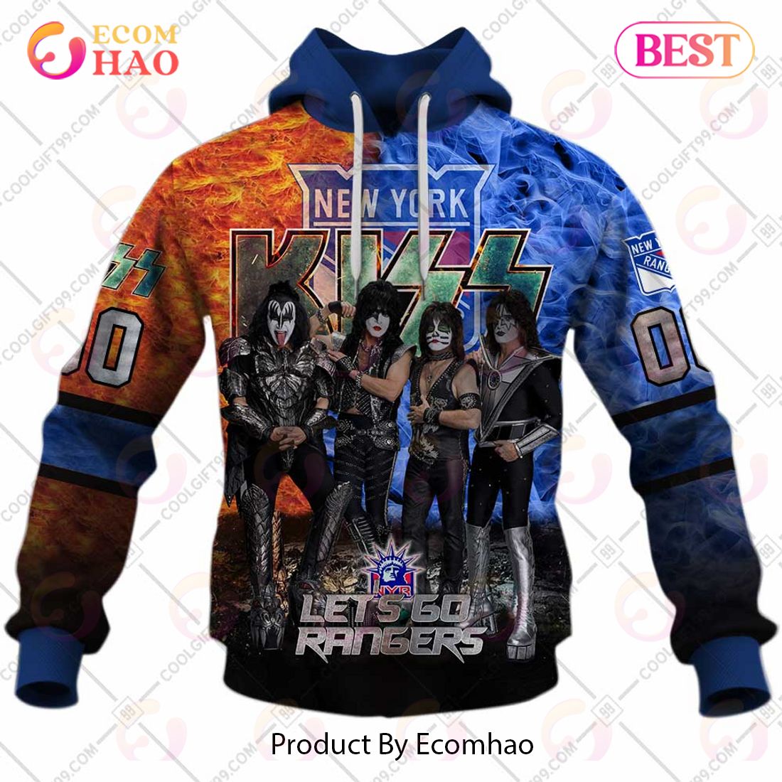 Personalized NHL New York Rangers Special Design With Kiss Band Hoodie All Over Print