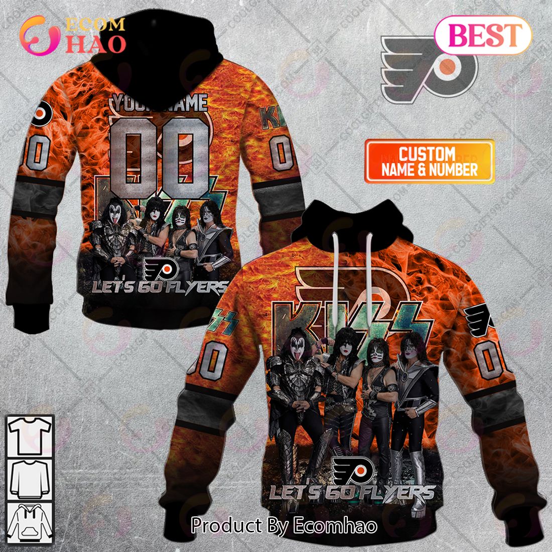 Personalized NHL Philadelphia Flyers Special Design With Kiss Band Hoodie All Over Print