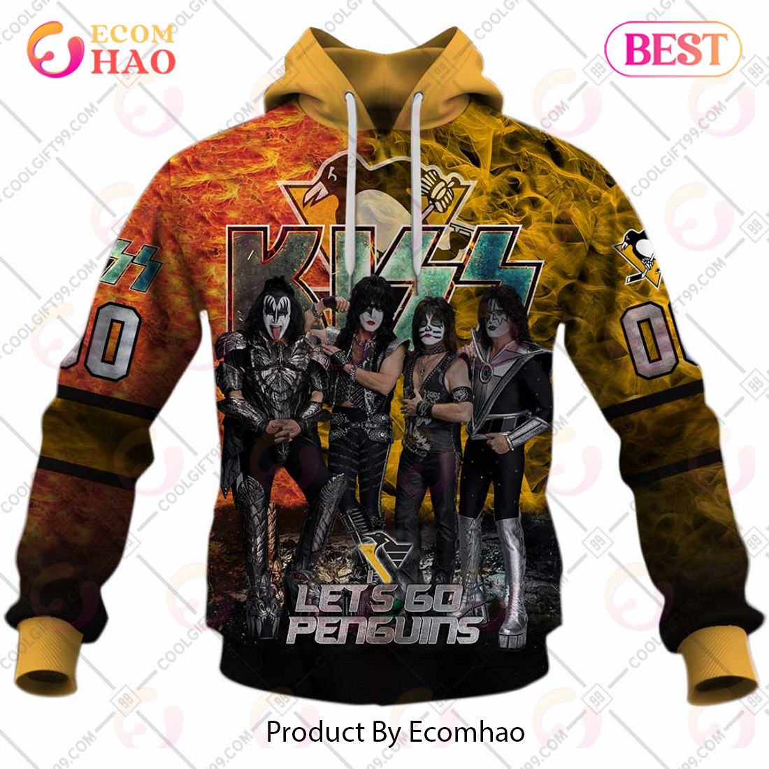 Personalized NHL Pittsburgh Penguins Special Design With Kiss Band Hoodie All Over Print