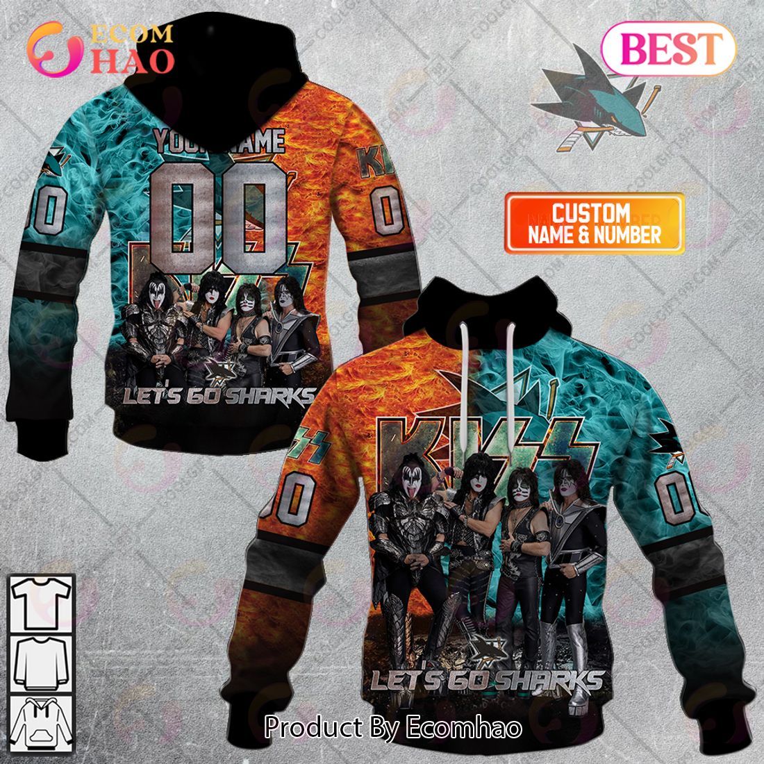 Personalized NHL San Jose Sharks Special Design With Kiss Band Hoodie All Over Print