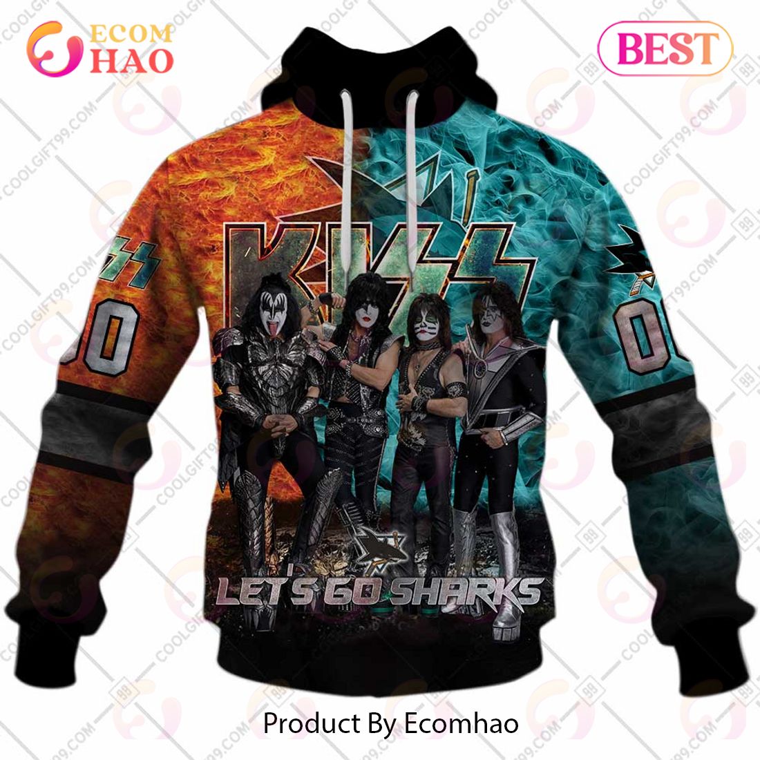 Personalized NHL San Jose Sharks Special Design With Kiss Band Hoodie All Over Print