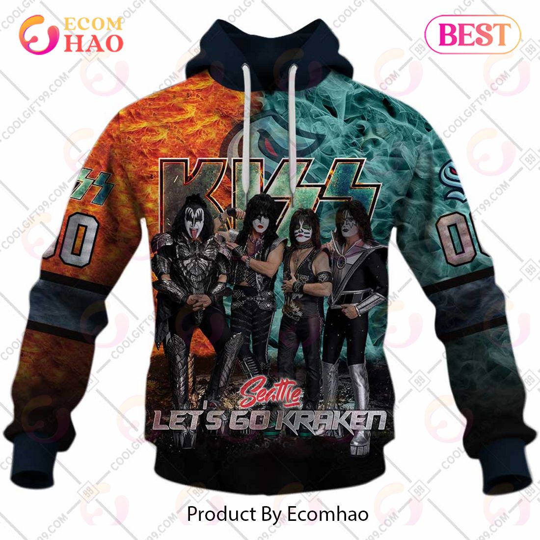 Personalized NHL Seattle Kraken Special Design With Kiss Band Hoodie All Over Print