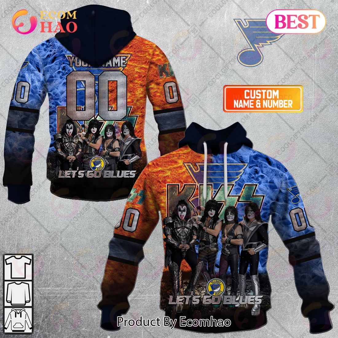 Personalized NHL St. Louis Blues Special Design With Kiss Band Hoodie All Over Print