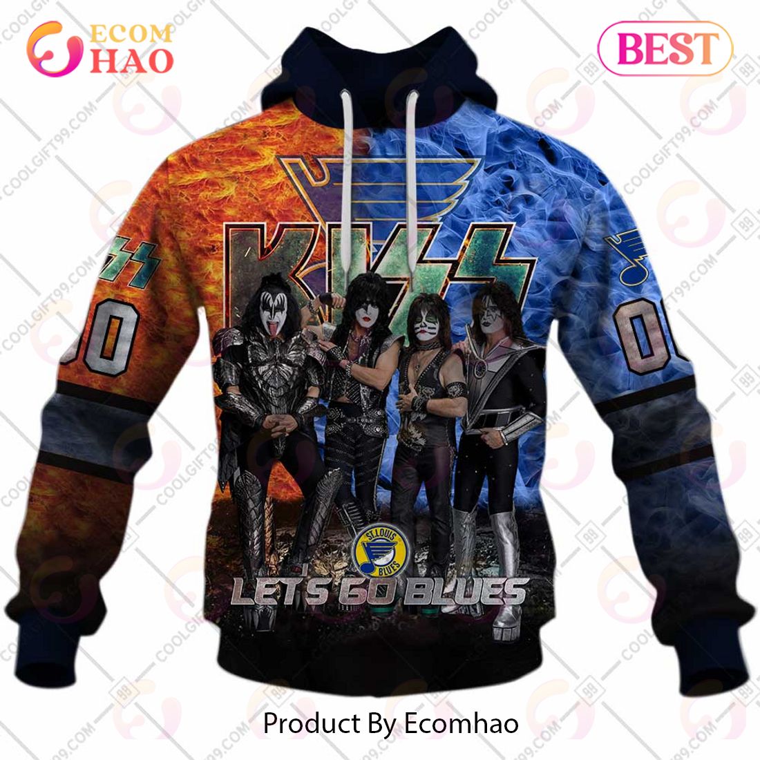 Personalized NHL St. Louis Blues Special Design With Kiss Band Hoodie All Over Print