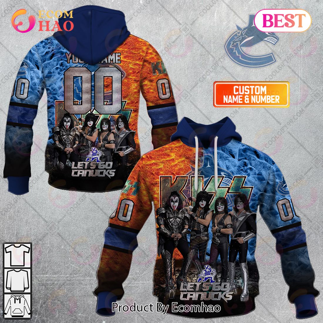 Personalized NHL Vancouver Canucks Special Design With Kiss Band Hoodie All Over Print