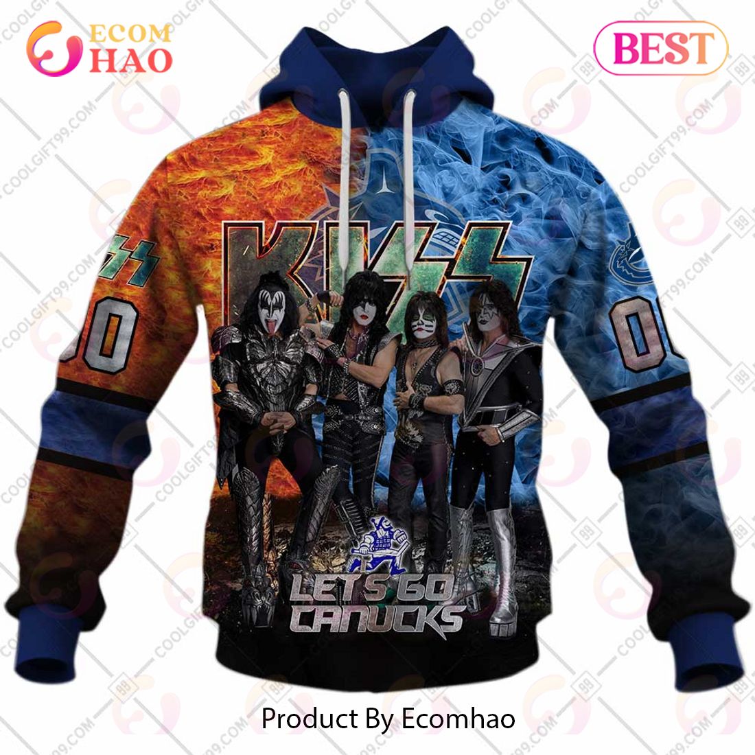 Personalized NHL Vancouver Canucks Special Design With Kiss Band Hoodie All Over Print