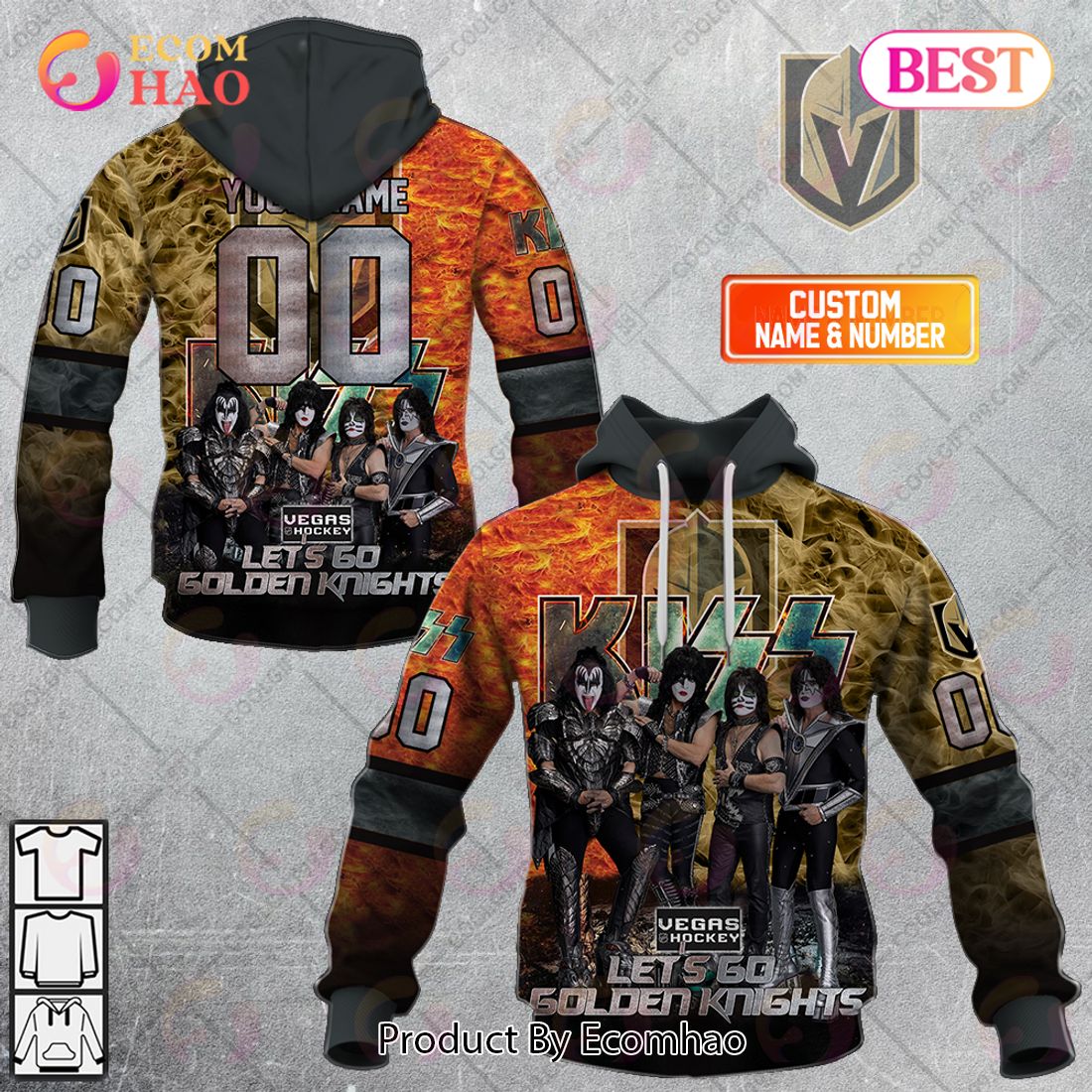 Personalized NHL Vegas Golden Knights Special Design With Kiss Band Hoodie All Over Print