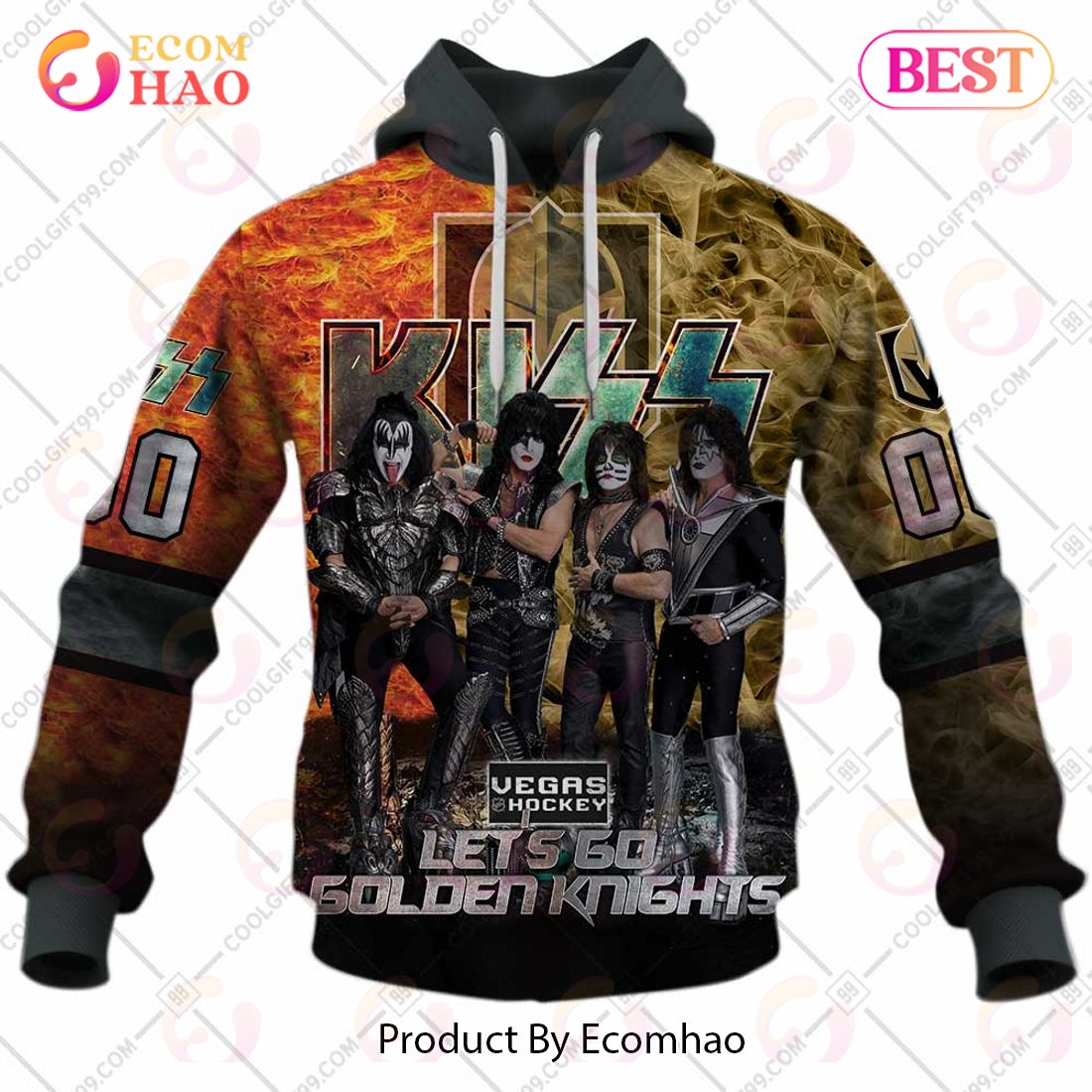 Personalized NHL Vegas Golden Knights Special Design With Kiss Band Hoodie All Over Print