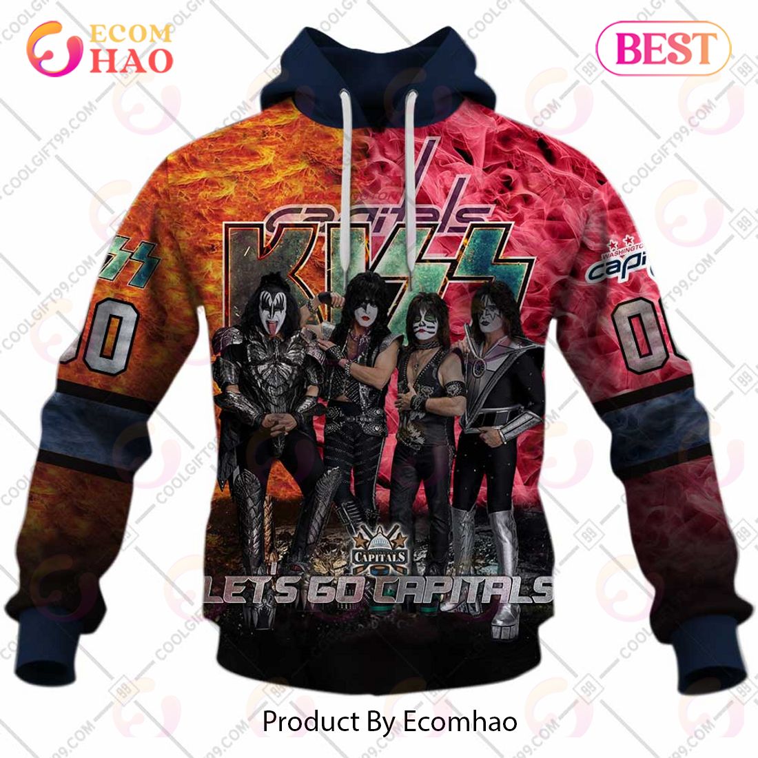 Personalized NHL Washington Capitals Special Design With Kiss Band Hoodie All Over Print