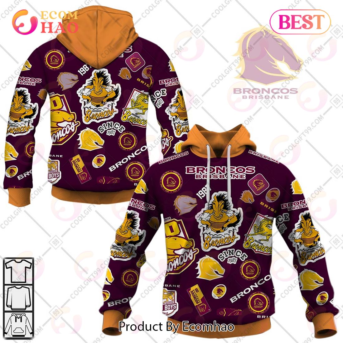 Personalized NRL Season Logo Brisbane Broncos Hoodie All Over Print