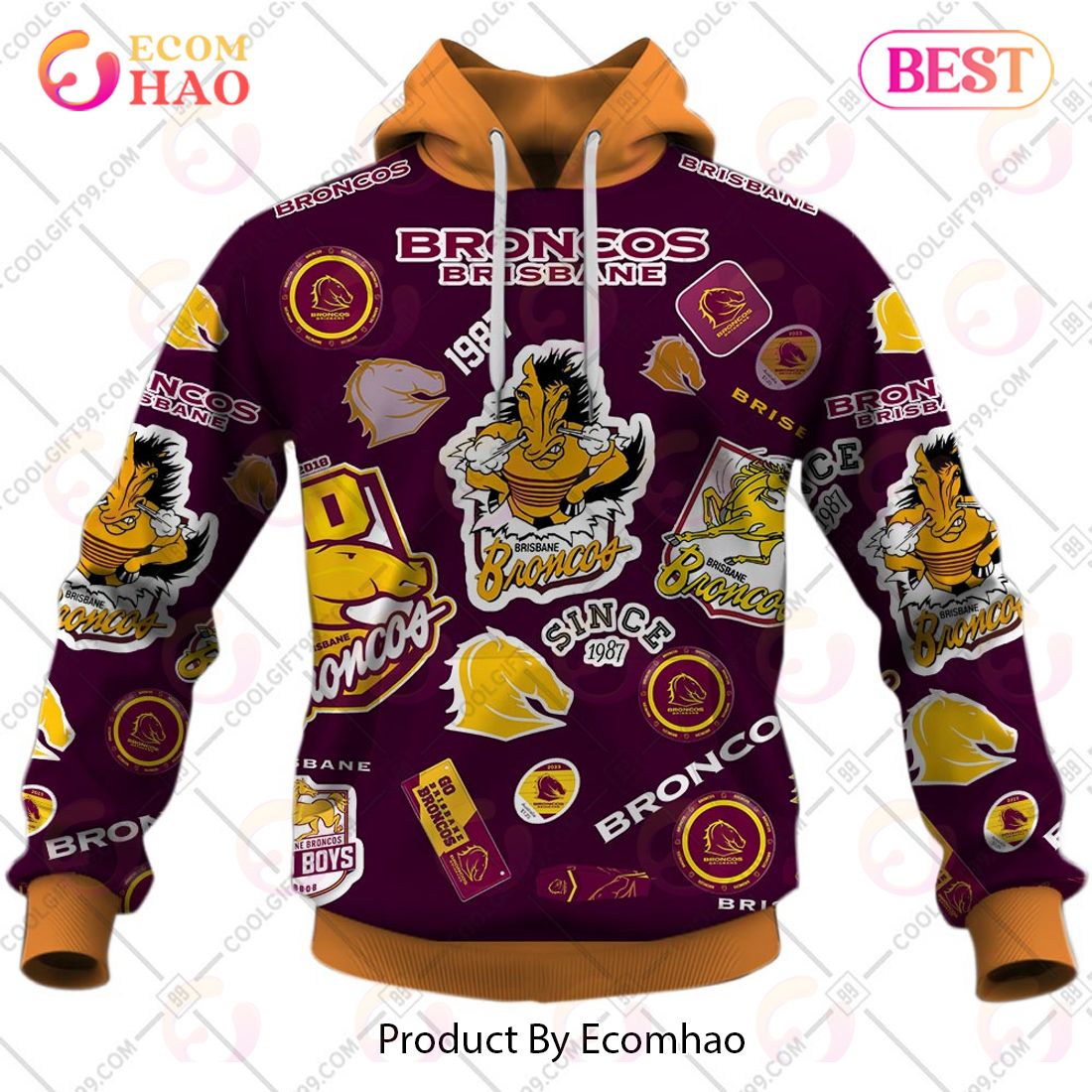 Personalized NRL Season Logo Brisbane Broncos Hoodie All Over Print