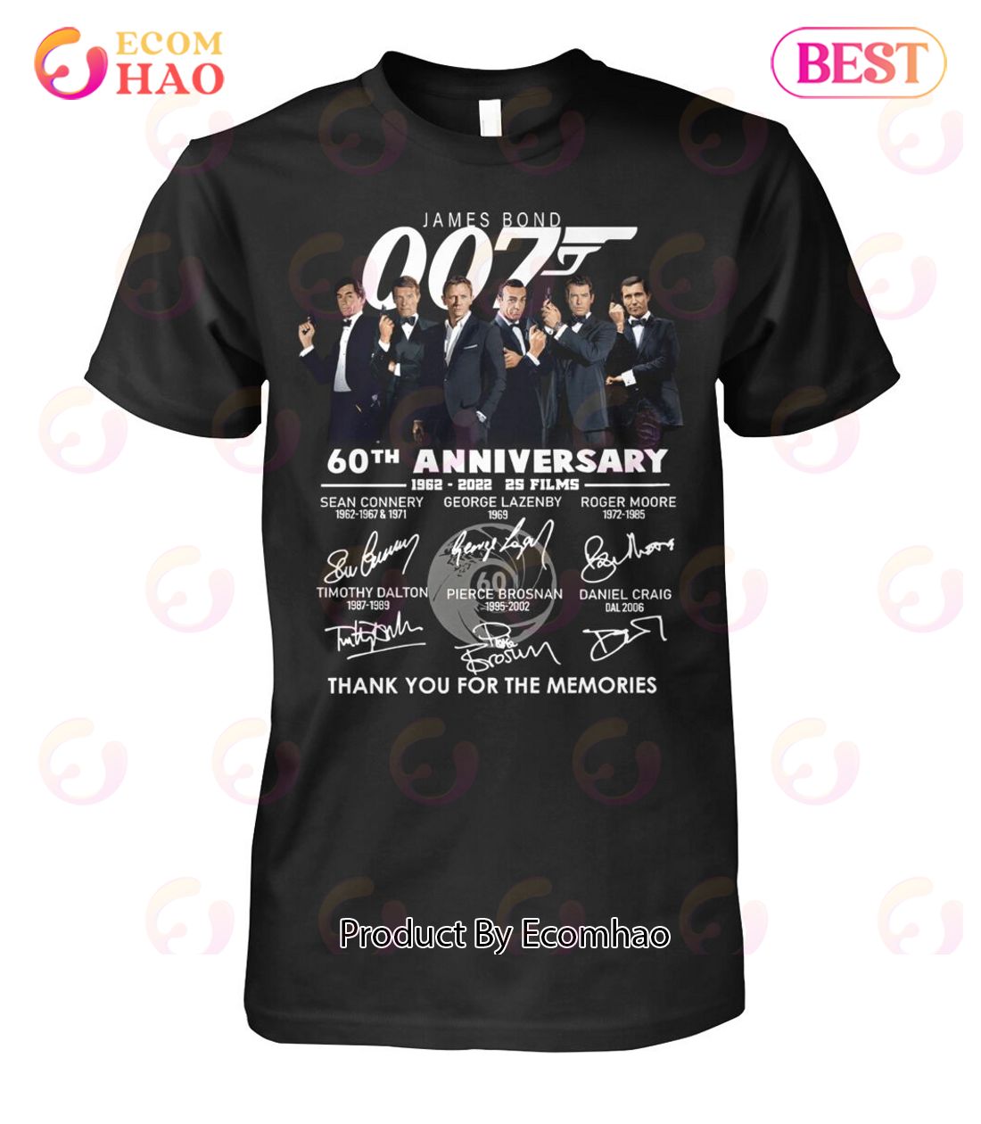 James Bond 007 60th Anniversary 1962 – 2022 25 Films Thank You For The Memories T-Shirt