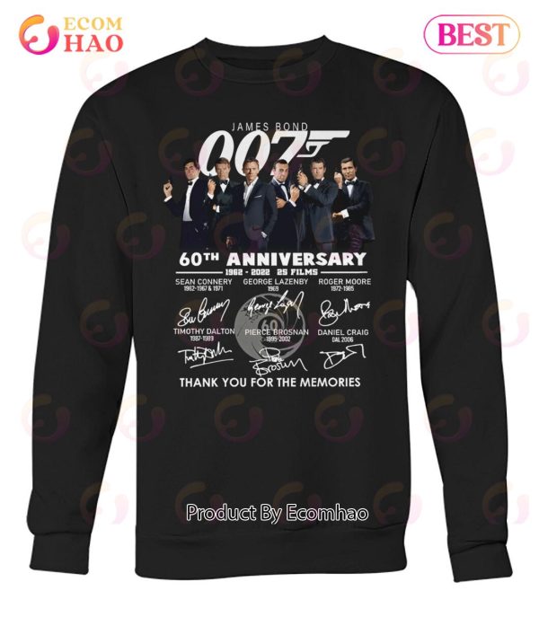 James Bond 007 60th Anniversary 1962 – 2022 25 Films Thank You For The Memories T-Shirt