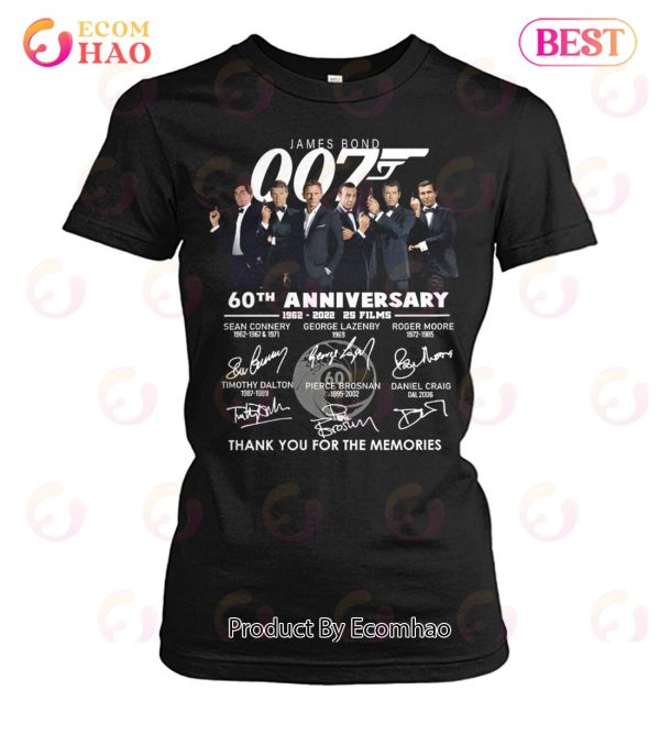 James Bond 007 60th Anniversary 1962 – 2022 25 Films Thank You For The Memories T-Shirt