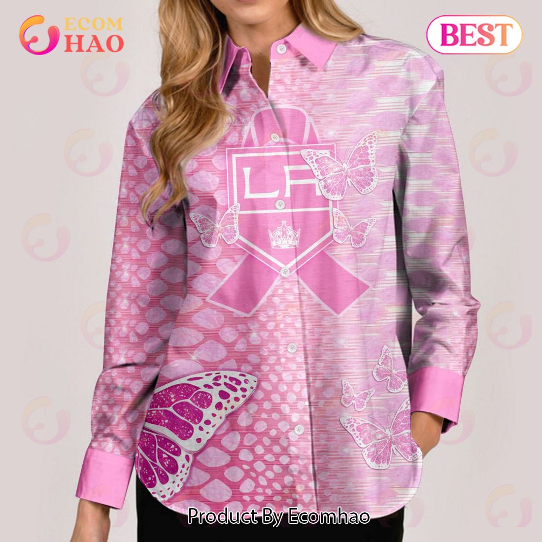 NHL Los Angeles Kings Special Pink Fight Breast Cancer Woman Casual Shirt