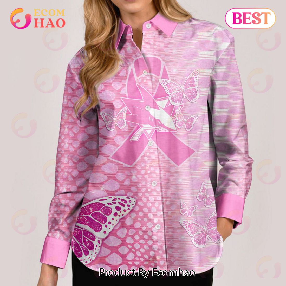 NHL San Jose Sharks Special Pink Fight Breast Cancer Woman Casual Shirt