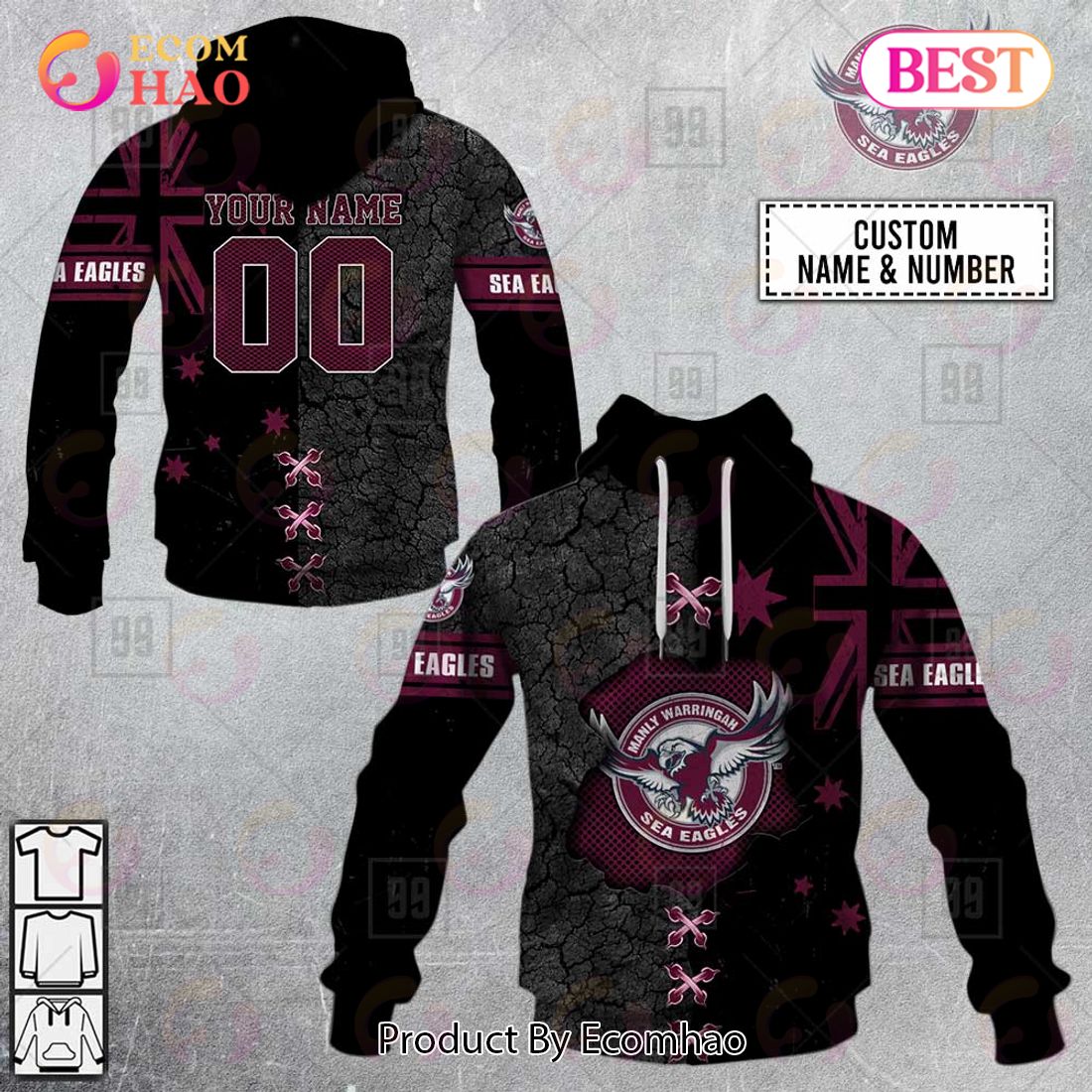 Personalized NRL Manly Warringah Sea Eagles Flag Hoodie All Over Print